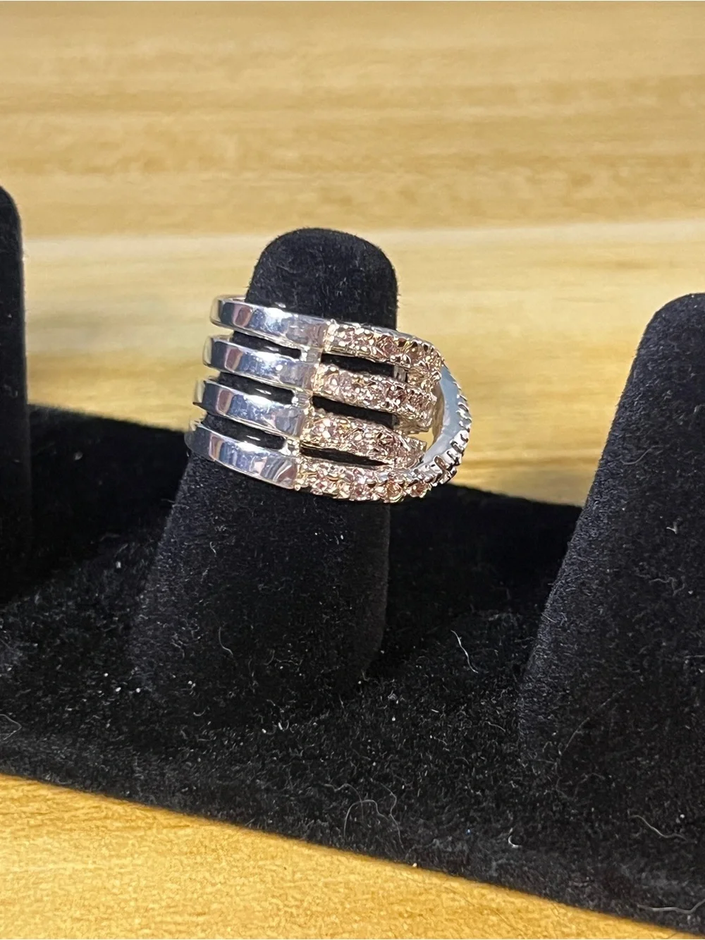 Swarovski Silver Crystal Cross-Over Band Ring